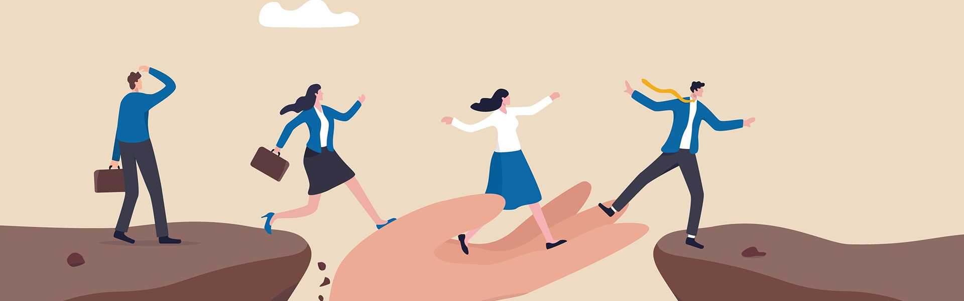 giant hand help business people cross the problem gap / shutterstock.com