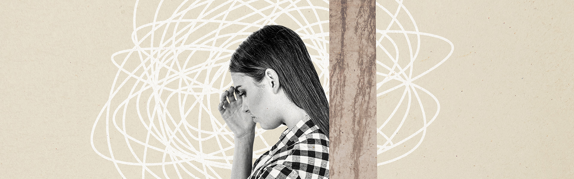 Composite photo collage of upset girl stand out blame hate bullying stereotype headache depression stress isolated on painted background / shutterstock.com